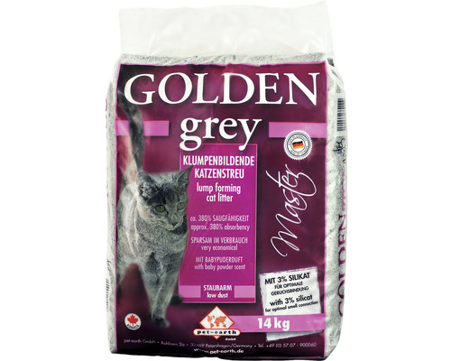 Litière pour chat Golden Grey Master senteur talc 14 kg