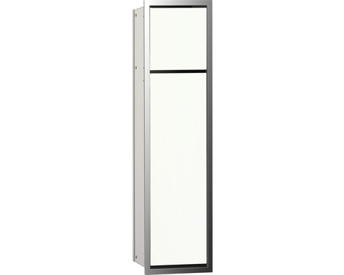 Module WC emco asis 150 pour montage encastré 654 mm optiwhite/chrome 974027840 Une armoire de toilette avec deux portes.