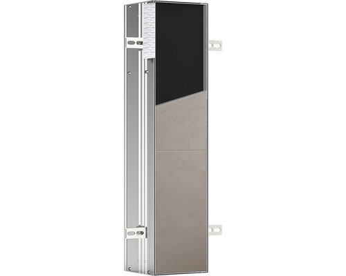 Module WC emco asis plus pour montage encastré 658 mm butée à droite 975611007 Coupe transversale d''une construction de paroi de douche avec profilés en aluminium, isolation et carrelage
