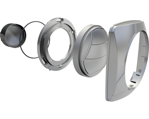 Explosionsansicht einer runden LED-Wandeinbauleuchte