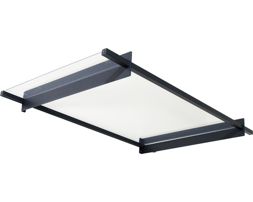 Vordach mit Stahlrahmen und klarer Kunststoffplatte