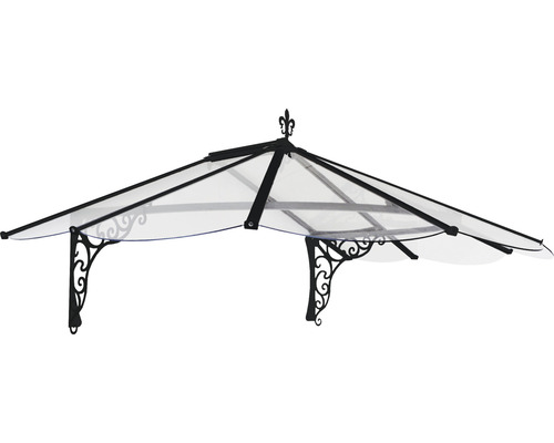 Vordach mit transparentem Dach und dekorativen Halterungen