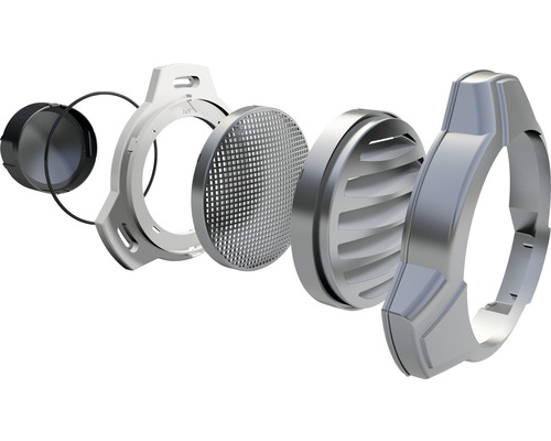 Explosionsansicht eines Atemschutzfilters mit verschiedenen Filterelementen