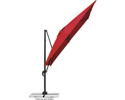 Roter Ampelschirm mit Stahlgestell und Plattenständer