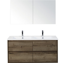 Badmöbelset 3-teilig Doppelbadmöbel Sanox Porto BxHxT 121 x 170 x 51 cm Frontfarbe tabacco mit Waschtisch Keramik weiß Griff chrom matt 84731439