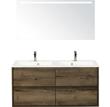 Badmöbelset 3-teilig Doppelbadmöbel Sanox Porto BxHxT 120,5 x 170 x 50,5 cm Frontfarbe tabacco weiß und Mineralguss-Doppelwaschtisch Spiegel mit LED-Beleuchtung Waschtischunterschrank Griff chrom matt 84731939