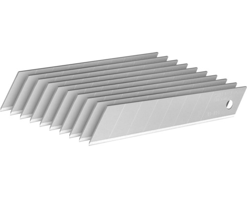 Mehrere Cutterklingen aus Metall im Detail.