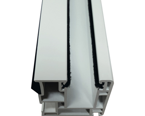 Rail de guidage de volets roulants blanc 42x42x2200 mm Coupe transversale d''un profilé de fenêtre en PVC blanc avec joint