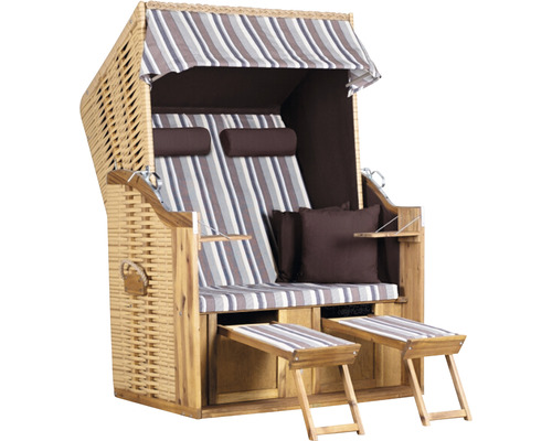 Chaise de plage Trendy By DevriesTrend 10+, tissu 741 PE nature, acacia FSC 100 % Fauteuil de plage en osier avec revêtement en tissu rayé