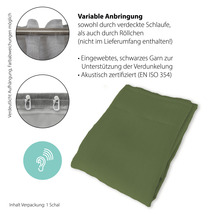 Grüner Gardinenschal mit akustischer Zertifizierung nach EN ISO 354
