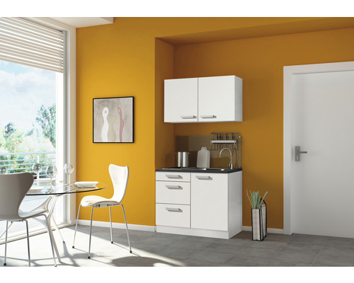 Kitchenette équipée Optifit Oslo214 100 cm façade blanche mate, corps blanc variante réversible démonté