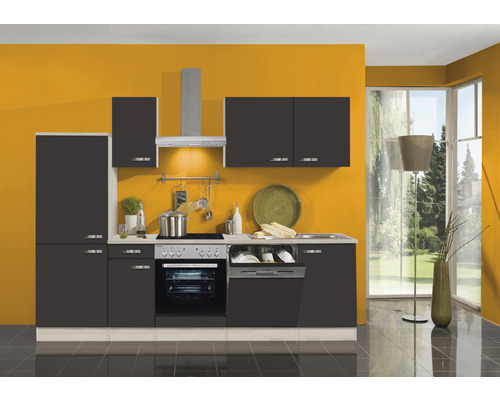 Optifit zerlegt Frontfarbe anthrazit Küchenzeile 270 HORNBACH Geräten - mit Korpusfarbe Faro220 cm akazie matt Luxemburg