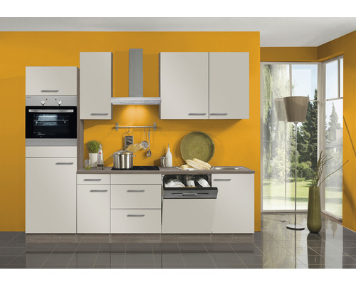 Optifit Küchenzeile mit Geräten Arta288 270 cm Frontfarbe sahara-beige  glänzend Korpusfarbe eiche trüffel zerlegt - HORNBACH Luxemburg