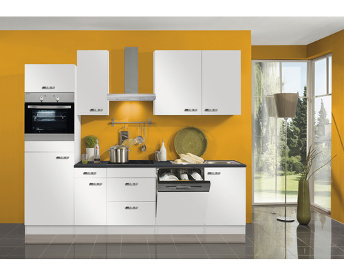 Optifit Küchenzeile mit Geräten Lagos286 270 cm weiß glänzend zerlegt Variante reversibel