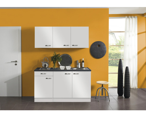 Optifit Singleküche mit Geräten Lagos286 150 cm Frontfarbe weiß glänzend Korpusfarbe weiß zerlegt