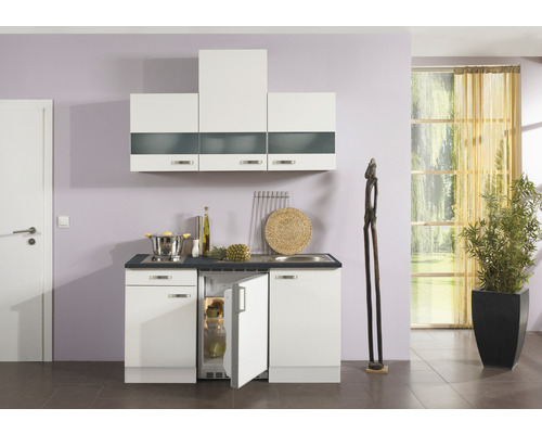 Optifit Singleküche mit Geräten Lagos286 150 cm weiß glänzend zerlegt Variante reversibel