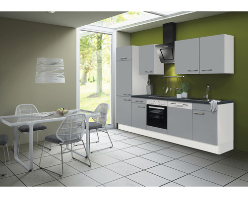 Optifit Küchenzeile mit Geräten Ronja825 Korpusfarbe weiß matt basaltgrau Luxemburg HORNBACH zerlegt Frontfarbe - 280 cm