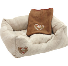 Panier pour chien avec coussin et application en forme de cœur
