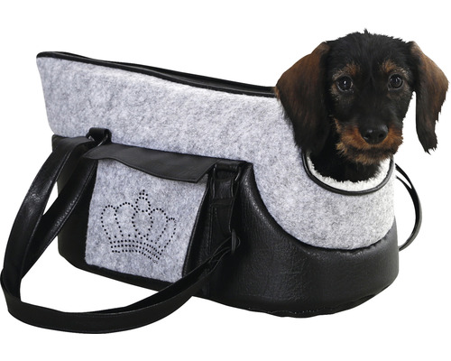 Hundetragetasche aus Filz mit Kronenmuster und Dackel