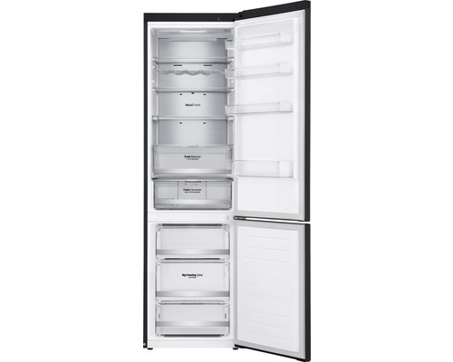 Réfrigérateur-congélateur ouvert avec vue intérieure