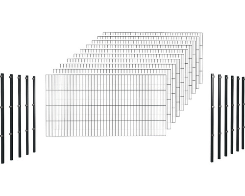 Panneau rigide simple fil set de clôture L 2000 cm h 100 cm comprenant 10 grilles et 11 poteaux, anthracite