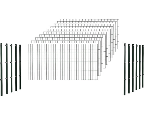Panneau rigide simple fil set de clôture L 2000 cm h 100 cm comprenant 10 grilles et 11 poteaux, vert