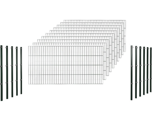 Einstabmatte Zaunset L 2000 cm H 100 cm bestehend aus 10 Matten und 11 Pfosten, grün