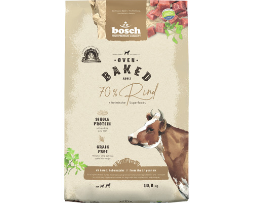 Croquettes pour chiens Bosch Oven Baked bœuf 10 kg Bosch Oven Baked Adult 70% Bœuf nourriture pour chiens, 10 kilogrammes