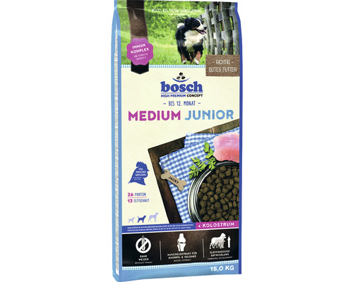 Croquettes pour chiens Bosch Medium Junior 15 kg Aliment sec Bosch Medium Junior pour chiens jusqu''à 12 mois en paquet de 15 kilogrammes