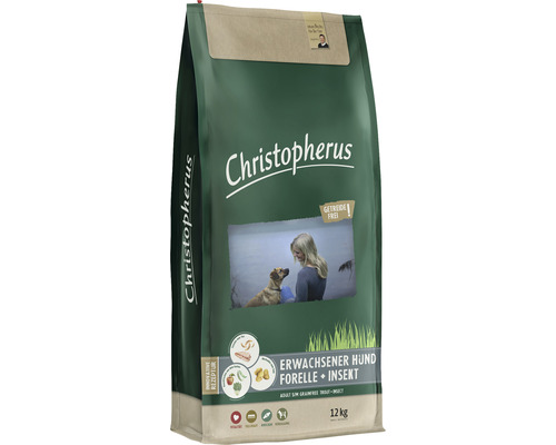 Croquettes pour chiens, Christopherus sans céréales, truite & insectes 12 kg