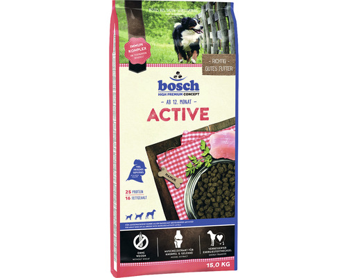 Nourriture pour chiens sèche Bosch Active 15 kg Aliments secs pour chiens Bosch Active à partir du 12e mois, paquet de 15 kilogrammes