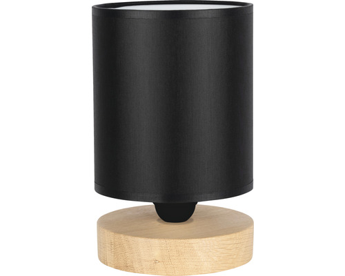 Lampe de table bois/ textile 1 ampoule hxØ 205x130 mm Vonnie couleur bois abat-jour noir avec cordon avec interrupteur