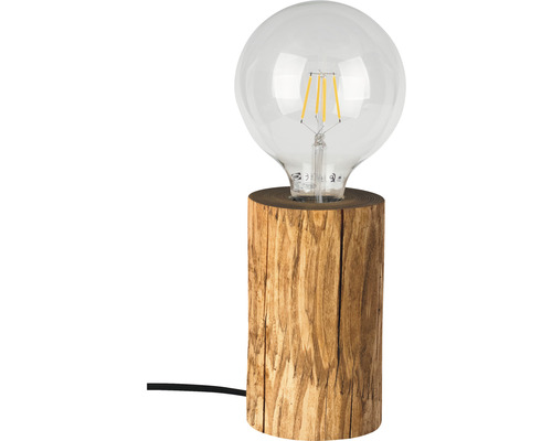 Lampe de table avec ampoule transparente et pied en bois