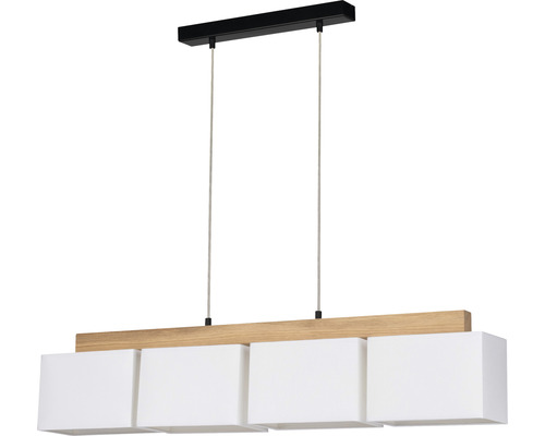 Suspension 4 ampoules hxL 140x96 cm chêne/huilé/noir abat-jour blanc