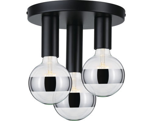 Deckenleuchte mit drei Leuchtmitteln und chromfarbenem Reflektor