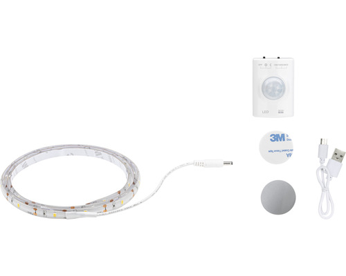 Bande LED à capteur 1,4W 156 lm 3000 K 20 LED 1,0 m avec détecteur de mouvement fonctionnement sur batterie 5V