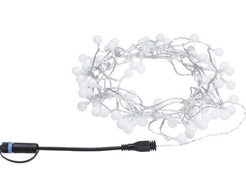 Guirlande lumineuse avec des boules blanches et un câble noir