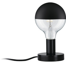 Tischleuchte mit schwarzem Lampenschirm und klarem Glaskörper