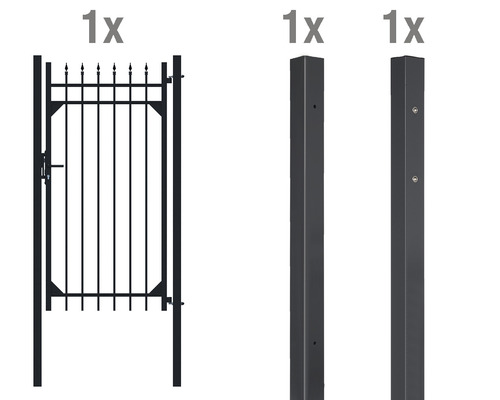 Kit portail simple Columbus GAH Alberts avec poteaux, aluminium, à sceller dans le béton, 96,5 x 180 cm noir