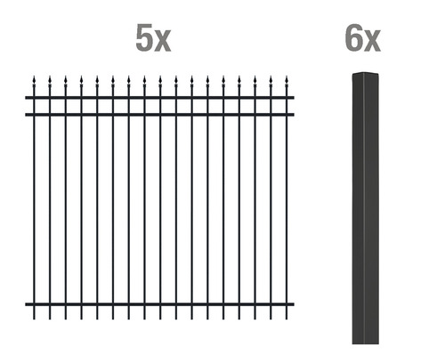 Kit de base clôture Columbus ALBERTS y compris poteaux, aluminium à sceller dans le béton 1000 x 180 cm noir