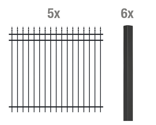 Zaun-Grundset Columbus ALBERTS inkl. Pfosten, Aluminium zum Einbetonieren 1000 x 180 cm schwarz