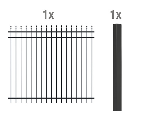 Kit d'extension clôture Columbus ALBERTS y compris poteaux, aluminium à sceller dans le béton 2000 x 180 cm noir