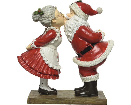 Figurine décorative du Père Noël et de la Mère Noël s''embrassant sur un socle