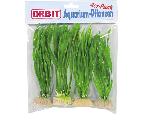 Plantes aquatiques en plastique petit modèle longues feuilles 20 cm 4 pièces vert Pack de quatre plantes d''aquarium artificielles Orbit