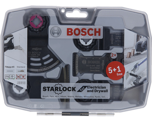 Bosch Starlock Electricien et Placo Set avec différentes lames de scie dans un emballage plastique transparent