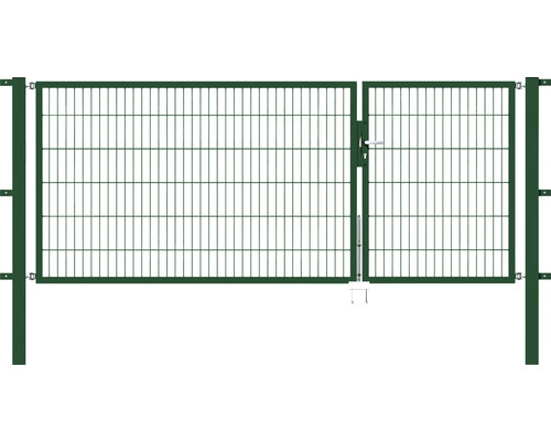 Portillon double ALBERTS Flexo 100+200 x 120 cm 6/5/6 dormant 40x40 avec poteaux 8 x 8 cm vert