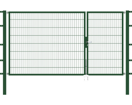 Portillon double ALBERTS Flexo 100+200 x 160 cm 6/5/6 dormant 40x40 avec poteaux 8 x 8 cm vert