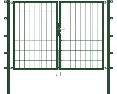 Portillon double ALBERTS Flexo 200 x 140 cm 6/5/6 dormant 40x40 avec poteaux 6 x 6 cm vert