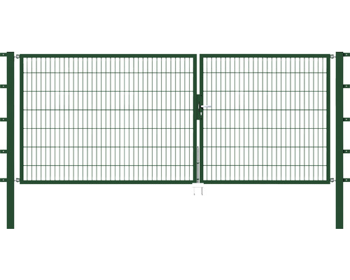 Portillon double ALBERTS Flexo 350 x 140 cm 6/5/6 dormant 40x40 avec poteaux 8 x 8 cm vert
