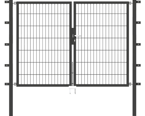 Portillon double ALBERTS Flexo 200 x 140 cm 6/5/6 dormant 40x40 avec poteaux 6 x 6 cm anthracite